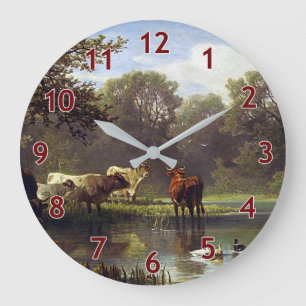 Grande Horloge Ronde Le bétail sur l'étang classique Art