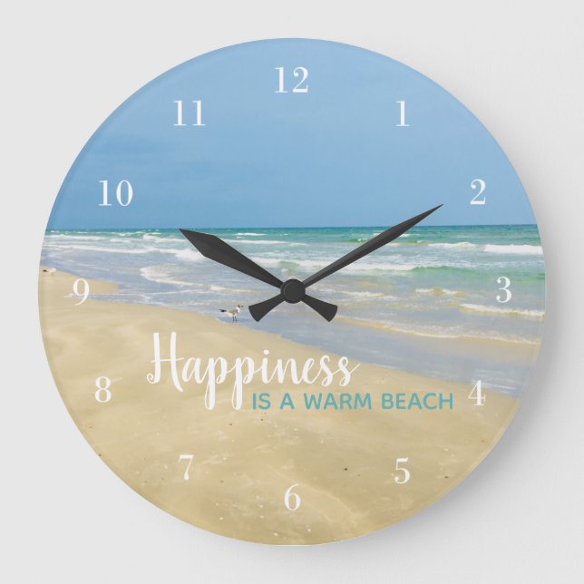 Grande Horloge Ronde Le bonheur est une plage chaude (Recto)