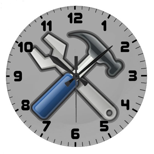 Grande Horloge Ronde Le bricoleur usine l'horloge murale de marteau et |  Zazzle.fr
