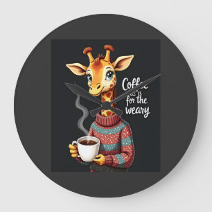 Grande Horloge Ronde Le café est pour l'amant de café de girafe drôle f