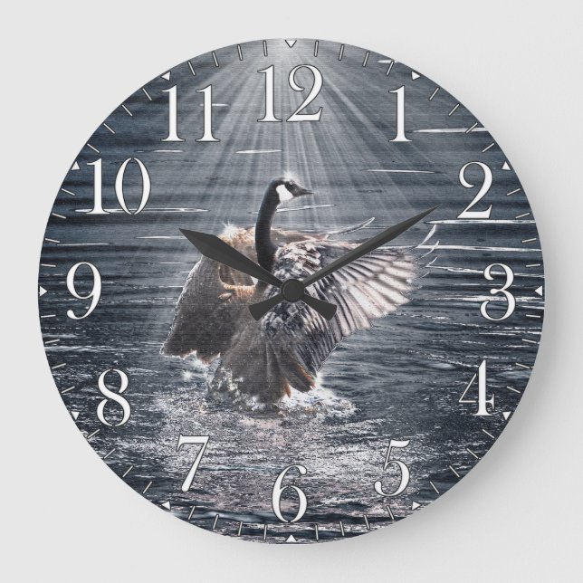 Grande Horloge Ronde Le Canada Goose Baigner dans un lac Art Design (Recto)