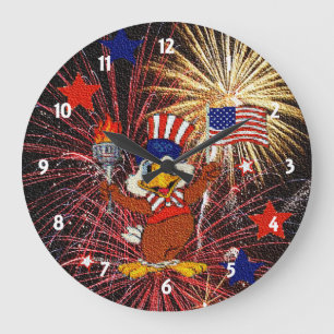 Grande Horloge Ronde Le Cartoon Eagle and Fireworks Clock