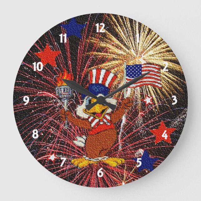 Grande Horloge Ronde Le Cartoon Eagle and Fireworks Clock (Recto)