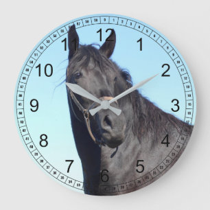 Grande Horloge Ronde Le Cheval Noir Et Le Ciel Bleu