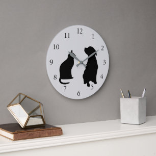 Grande Horloge Ronde Le chien moderne de chat silhouette l'arrière -