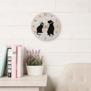 Grande Horloge Ronde Le chien moderne de chat silhouette l'arrière -
