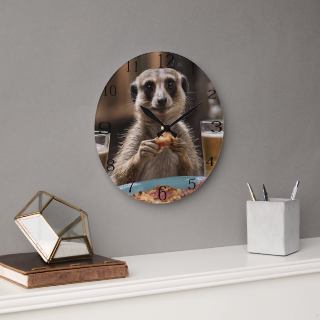 Grande Horloge Ronde Le Déjeuner De Meerkat Sneaky, (Bureau)