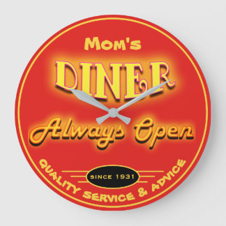 Grande Horloge Ronde Le dîner de maman ou tout autre nom de néon rouge