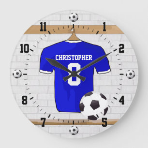 Grande Horloge Ronde Le football Jersey blanc bleu personnalisé du