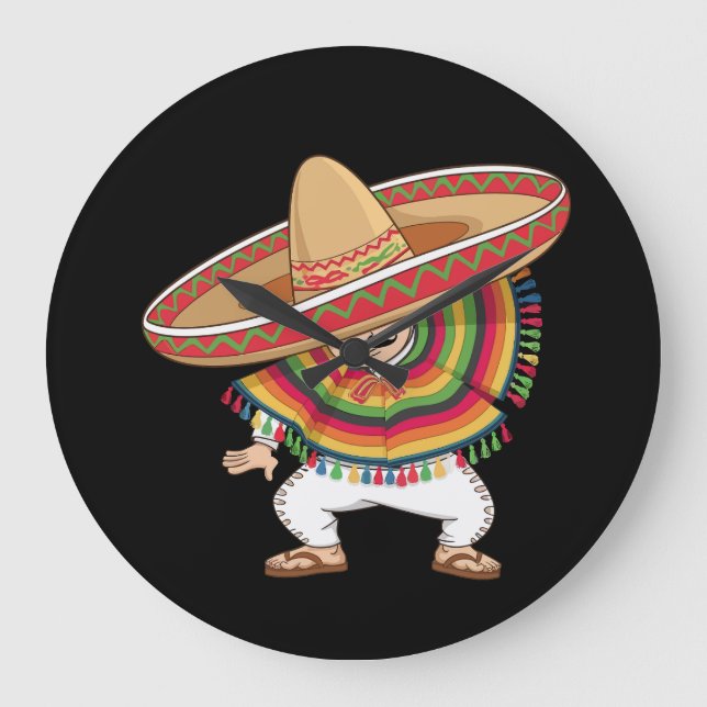 Grande Horloge Ronde Le garçon mexicain Dabbing Poncho Cinco de Mayo (Recto)