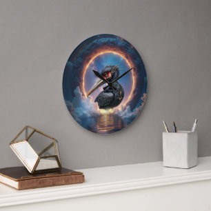 Grande Horloge Ronde Le Gardien du Portail – Oiseau Fantastique