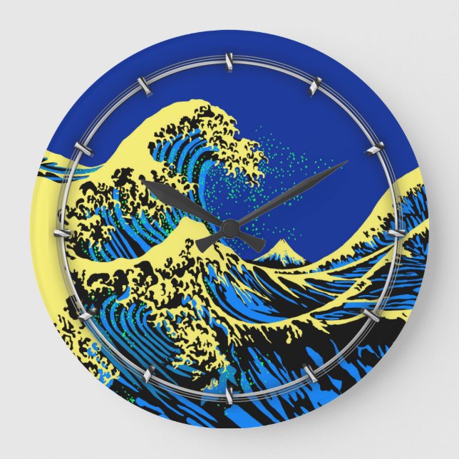 Grande Horloge Ronde Le Grand Hokusai Wave de Blue Yellow (Recto)