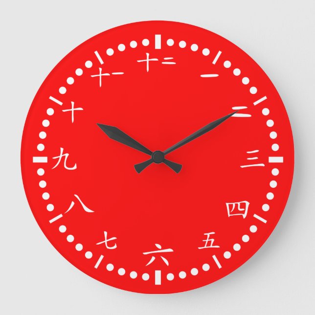 Grande Horloge Ronde Le Japonais numérote l'arrière - plan rouge (Recto)