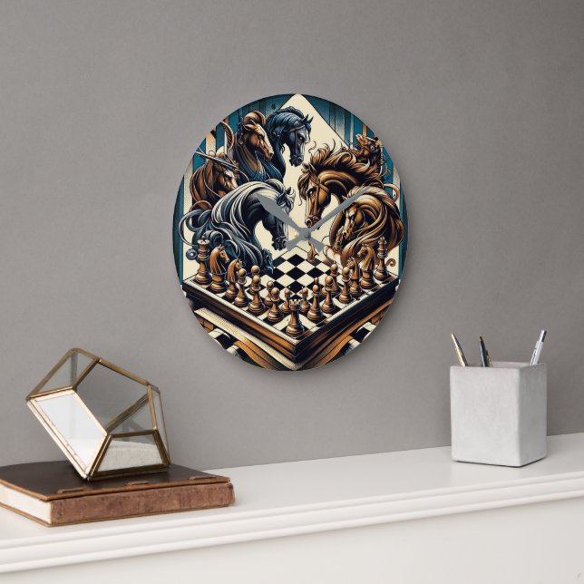 Grande Horloge Ronde Le jeu des chevaliers - les échecs rencontre l'ima (Bureau)