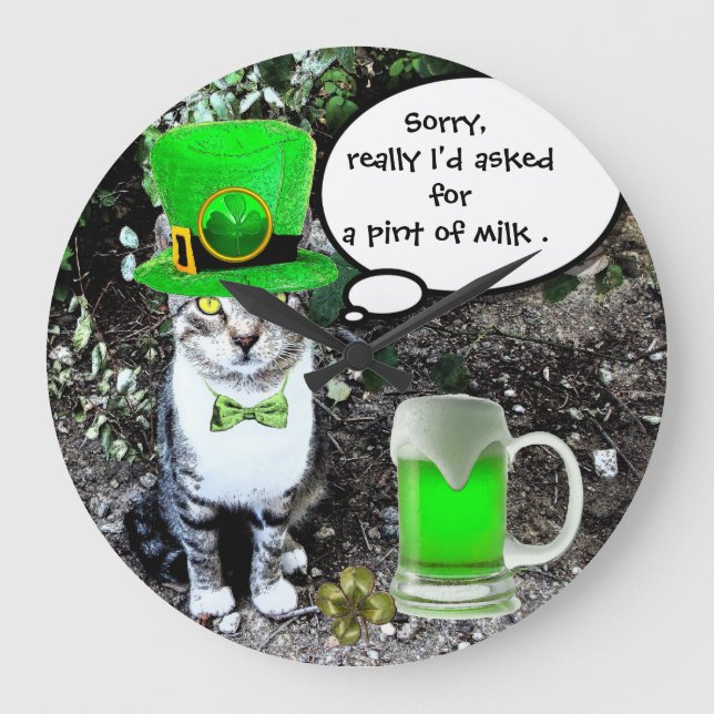 GRANDE HORLOGE RONDE LE JOUR DE SAINT PATRICK CAT WITH GREEN IRISH (Recto)