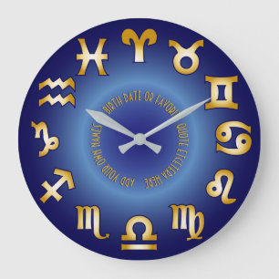 Grande Horloge Ronde Le monogramme bleu d'or de zodiaque ajoutent votre