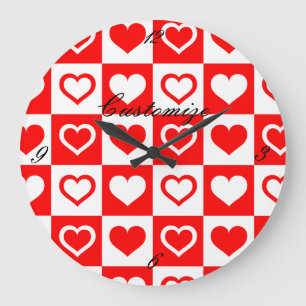 Grande Horloge Ronde Le Motif à plaid des Coeurs rouges Thunder_Cove