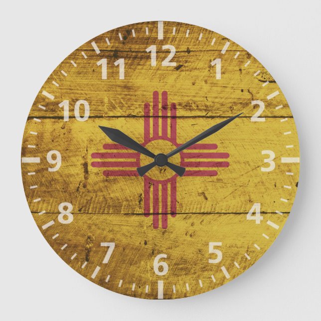 Grande Horloge Ronde Le Nouveau Mexique Flag on Old Wood Grain (Recto)