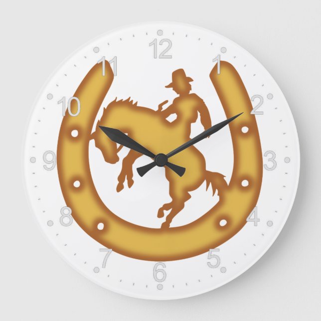 Grande Horloge Ronde Le panneau avec un cowboy et des fer à cheval (Recto)