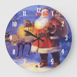 Grande Horloge Ronde Le Père Noël et son renne