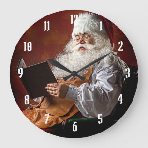 Grande Horloge Ronde Le Père Noël lit le livre