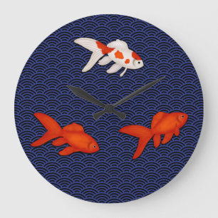 Grande Horloge Ronde Le poisson rouge fantastique sur la vague de Seiga