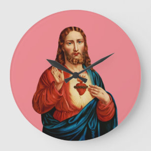 Grande Horloge Ronde Le Portrait d'Art Fin du Sacré-Cœur de Jésus