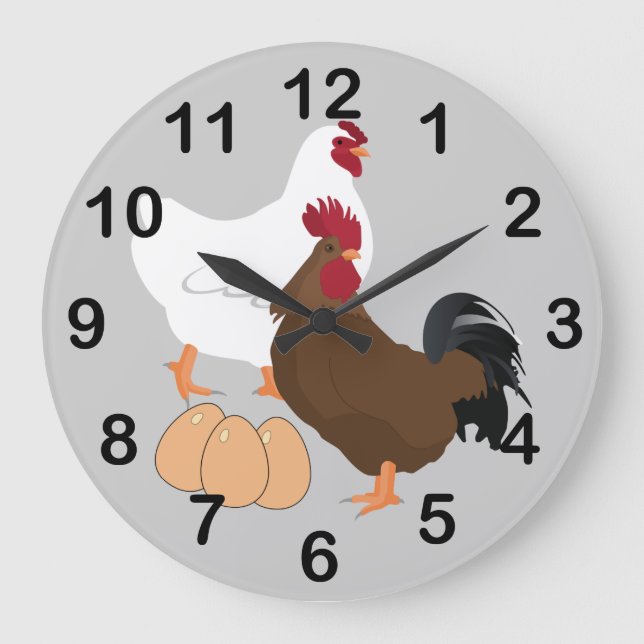 Grande Horloge Ronde Le poulet de coq Eggs l'horloge de RoundWall (Recto)