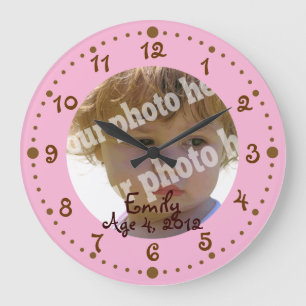 Grande Horloge Ronde Le rose et le brun d'amusement ajoutent vos