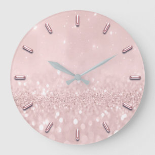 Grande Horloge Ronde Le rose minimal de rose de parties scintillantes