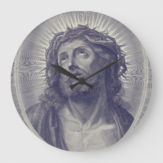 Grande Horloge Ronde Le Saint Visage de Jésus avec Couronne d'Épines Ar (Recto)