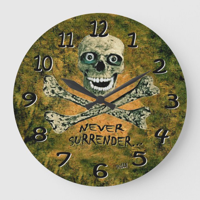 Grande Horloge Ronde Le squelette Skully ne rend jamais l'horloge mural (Recto)