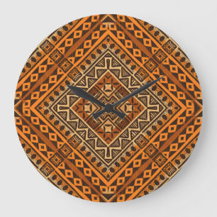 Grande Horloge Ronde Le textile tribal africain : de style ethnique.