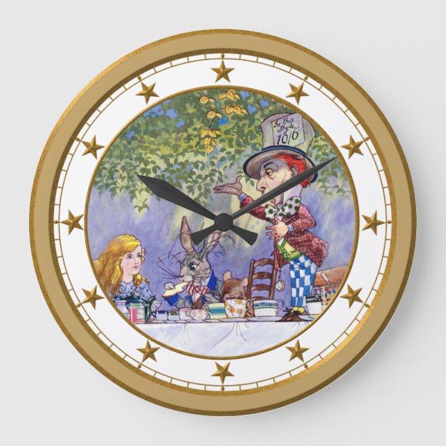 Grande Horloge Ronde Le thé du chapelier fou au pays des merveilles (Recto)