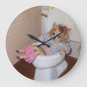 Grande Horloge Ronde Le triomphe aux toilettes du Chihuahua rétro d'Hea