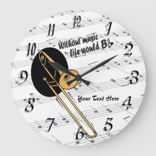 Grande Horloge Ronde Le trombone sans vie de musique B WallClock plat