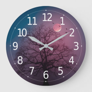 Grande Horloge Ronde L'élégant travail d'art Éffrayant de la lune d'arb