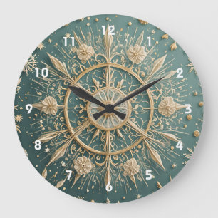 Grande Horloge Ronde L'Embrace d'or d'hiver : une Serenade de flocon de