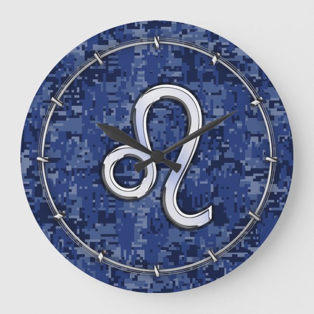 Grande Horloge Ronde Leo Zodiac Sign on Navy Blue Digital Camouflage (Recto)