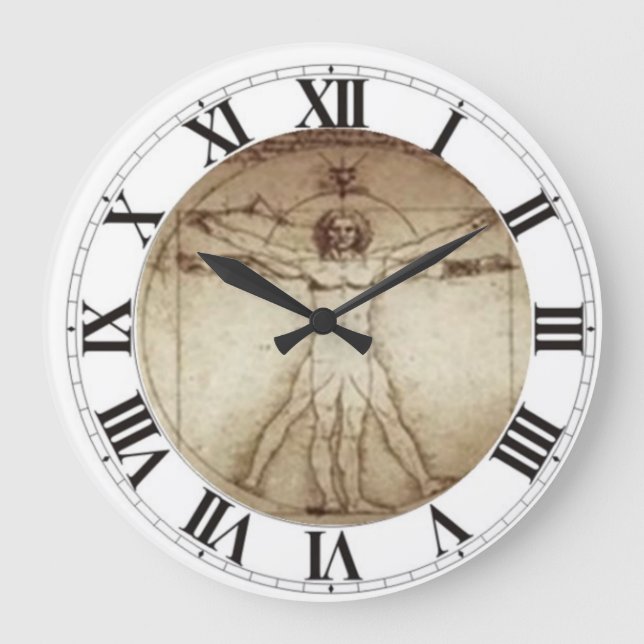 Grande Horloge Ronde Leonardo da Vinci Vitruvian Man Wall Clock (Recto)