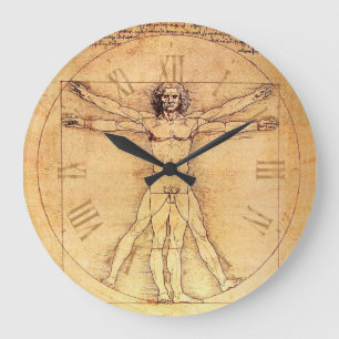 Grande Horloge Ronde Leonardo Da Vinci Vitruvian Numéros de l'homme