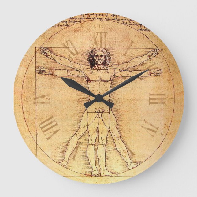 Grande Horloge Ronde Leonardo Da Vinci Vitruvian Numéros de l'homme (Recto)