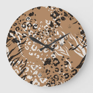 Grande Horloge Ronde Léopard moderne : motif de nature sauvage.
