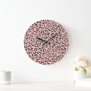 Grande Horloge Ronde Léopard Print, Léopard Spots, Rose Léopard