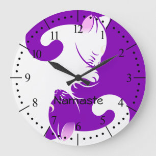 Grande Horloge Ronde L'équilibre des chats violets Yin et Yang