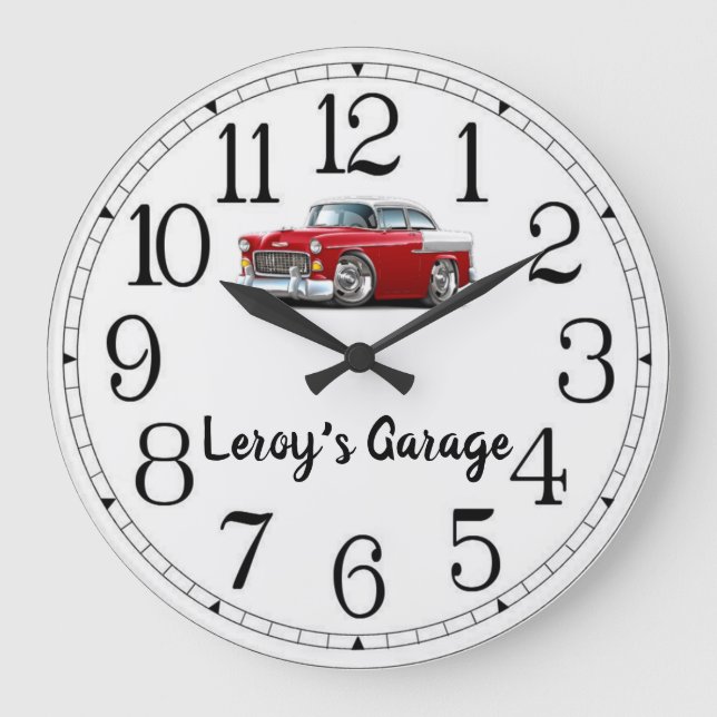Grande Horloge Ronde Leroy's Garage Red & White Classic Car (Recto)