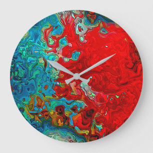 Grande Horloge Ronde Les Abstraits torrides colorées Rouge, Bleu et Ve