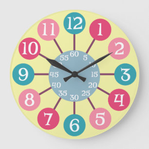 Grande Horloge Ronde les années 50 Retro Starburst atomique moderne Mid