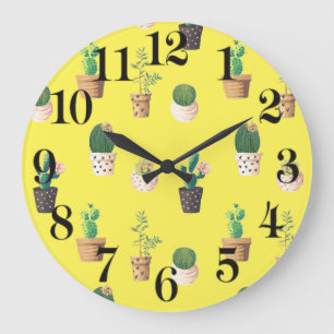 Grande Horloge Ronde Les cactus succulents du désert vert dans les pot