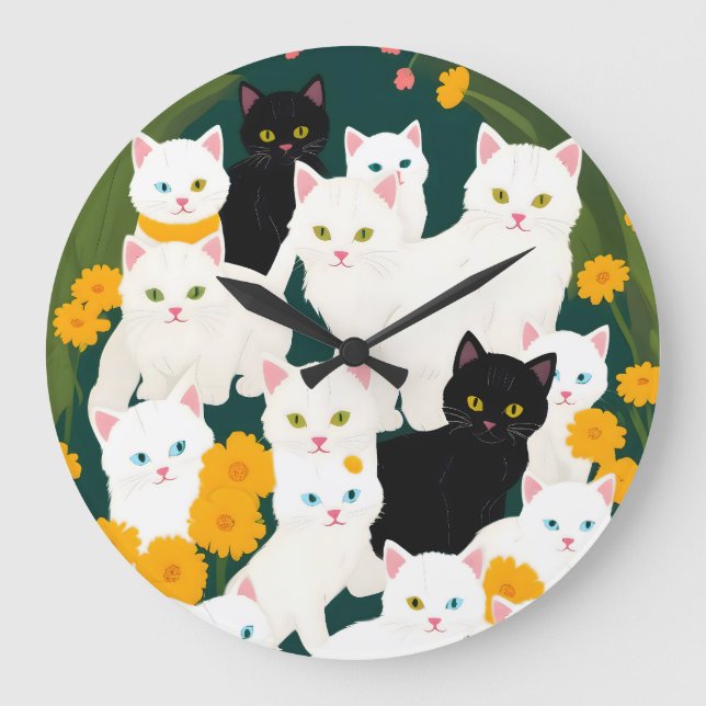 Grande Horloge Ronde Les chats rencontrent le groupe (Recto)